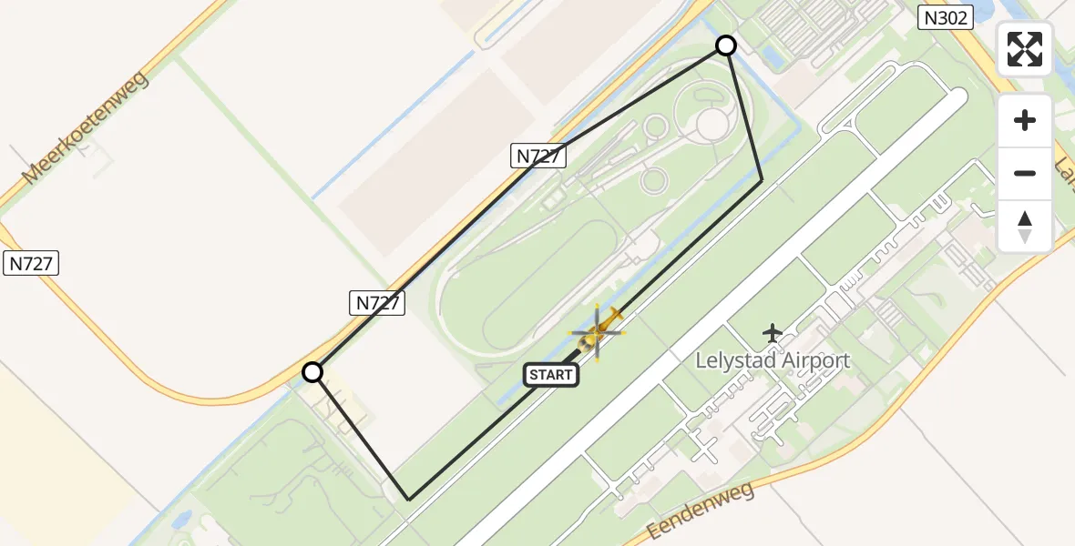 Vluchtroute Traumahelikopter van Lelystad Airport naar Lelystad Airport