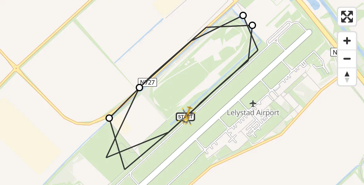 Vluchtroute Traumahelikopter van Lelystad Airport naar Lelystad Airport
