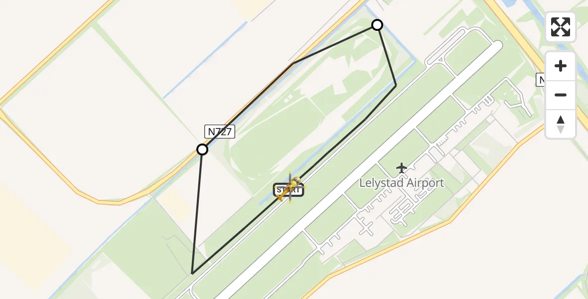 Vluchtroute Traumahelikopter van Lelystad Airport naar Lelystad Airport