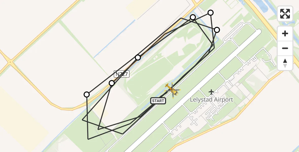 Vluchtroute Traumahelikopter van Lelystad Airport naar Lelystad Airport