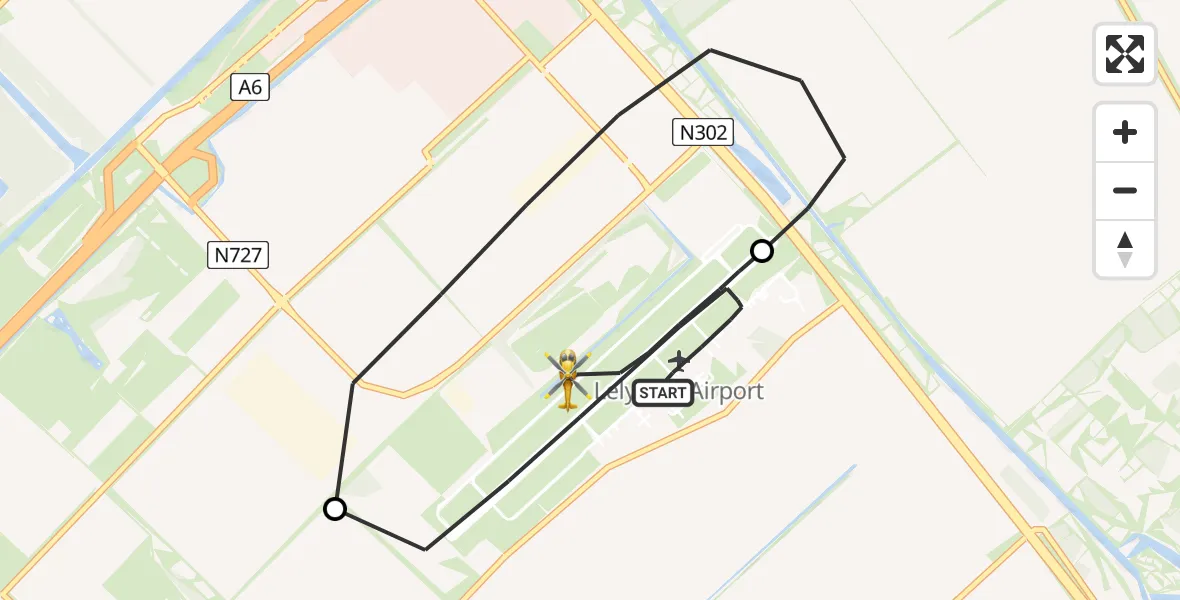 Vluchtroute Ambulancehelikopter van Lelystad Airport naar Lelystad Airport