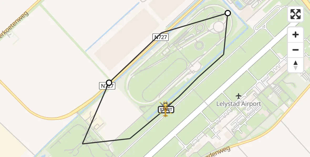 Vluchtroute Ambulancehelikopter van Lelystad Airport naar Lelystad Airport