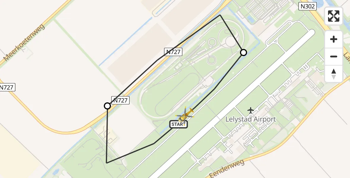 Vluchtroute Ambulancehelikopter van Lelystad Airport naar Lelystad Airport