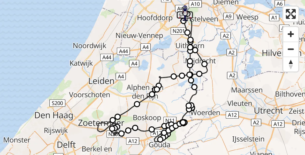 Vluchtroute Politiehelikopter van Amsterdam Vliegveld Schiphol naar Amsterdam Vliegveld Schiphol