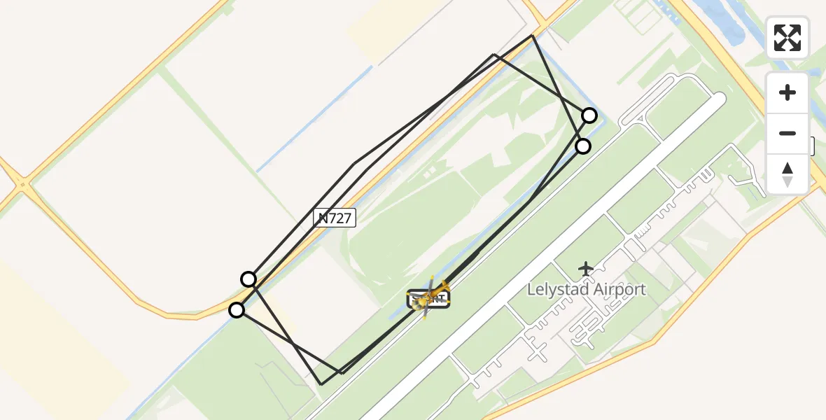 Vluchtroute Ambulancehelikopter van Lelystad Airport naar Lelystad Airport