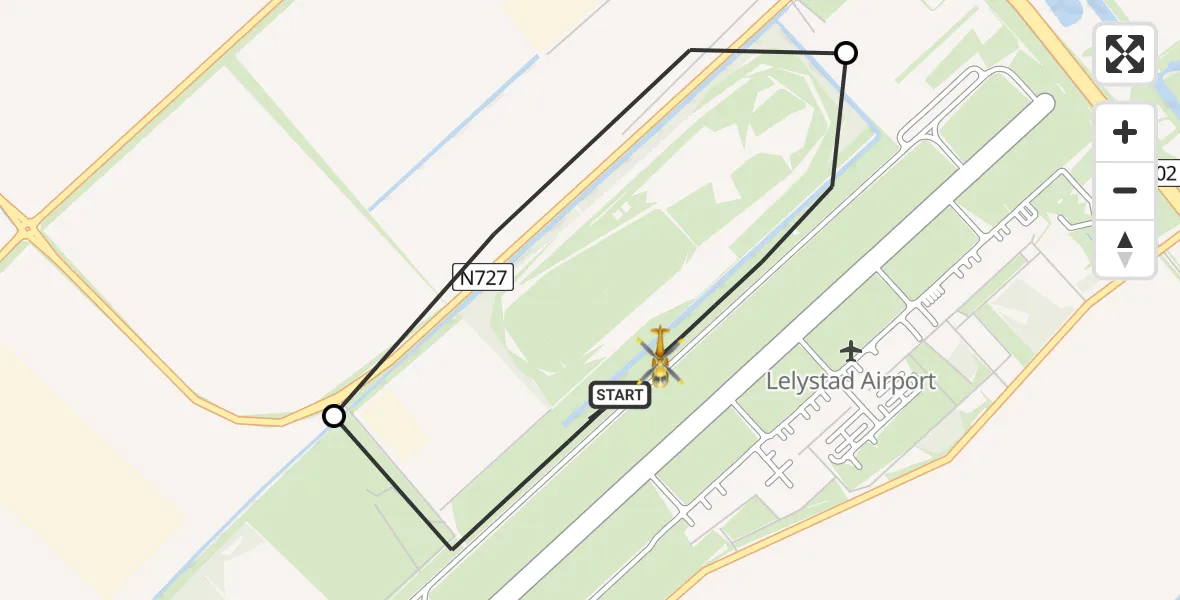 Vluchtroute Ambulancehelikopter van Lelystad Airport naar Lelystad Airport