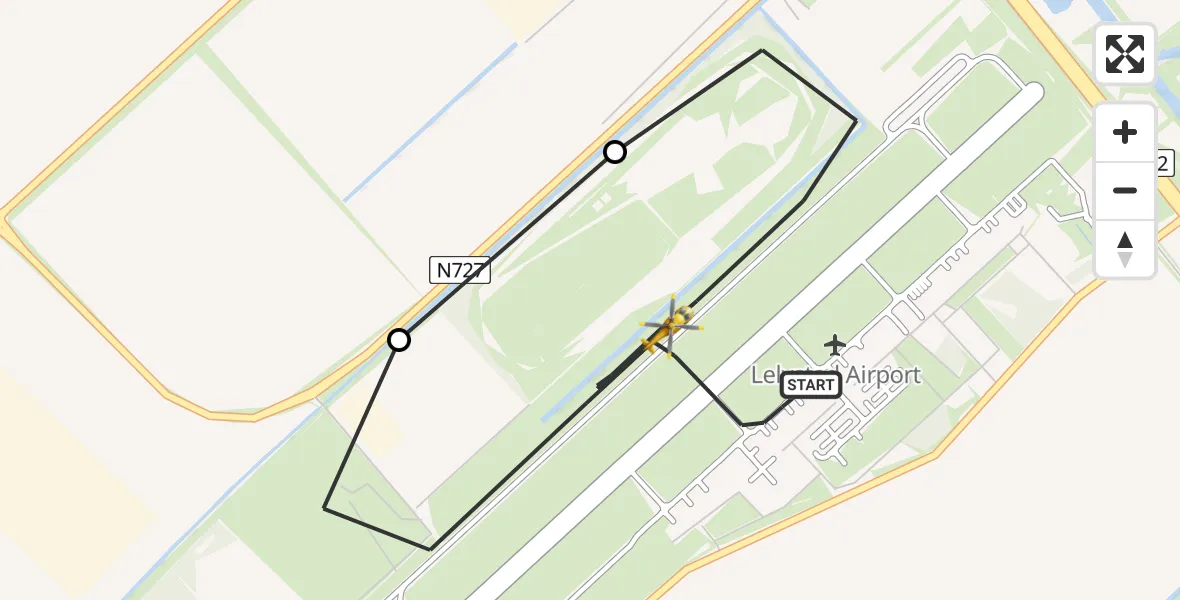 Vluchtroute Traumahelikopter van Lelystad Airport naar Lelystad Airport