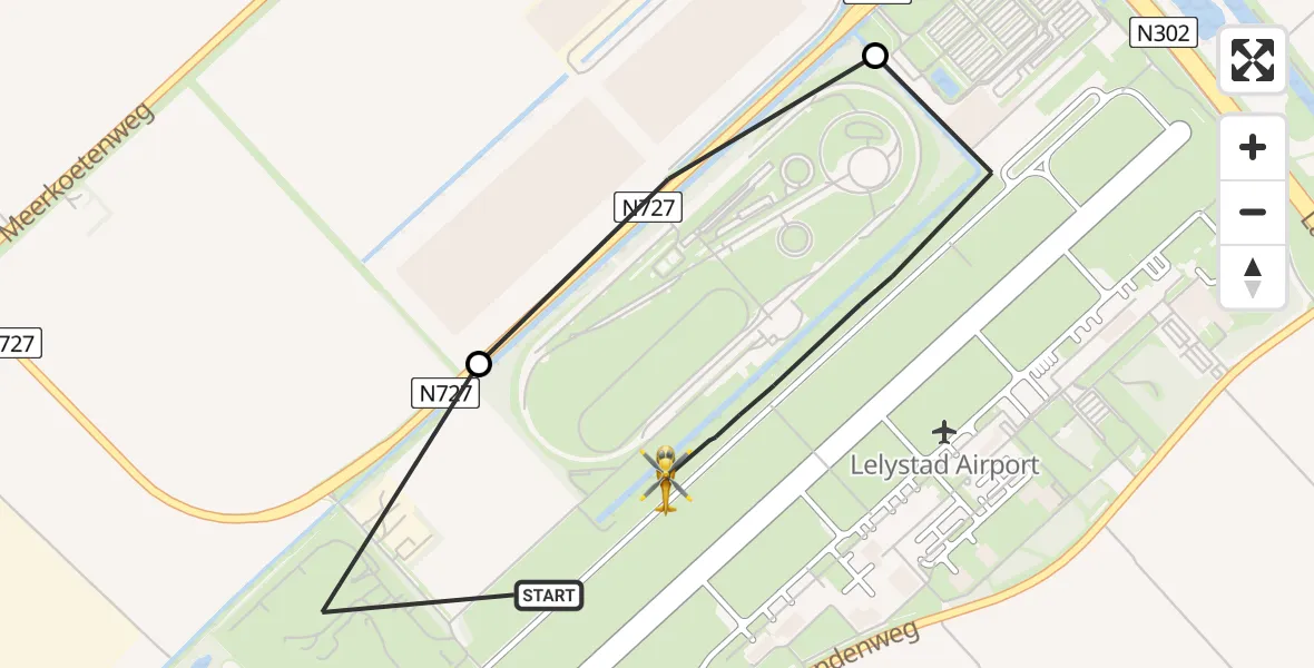 Vluchtroute Traumahelikopter van Lelystad Airport naar Lelystad Airport