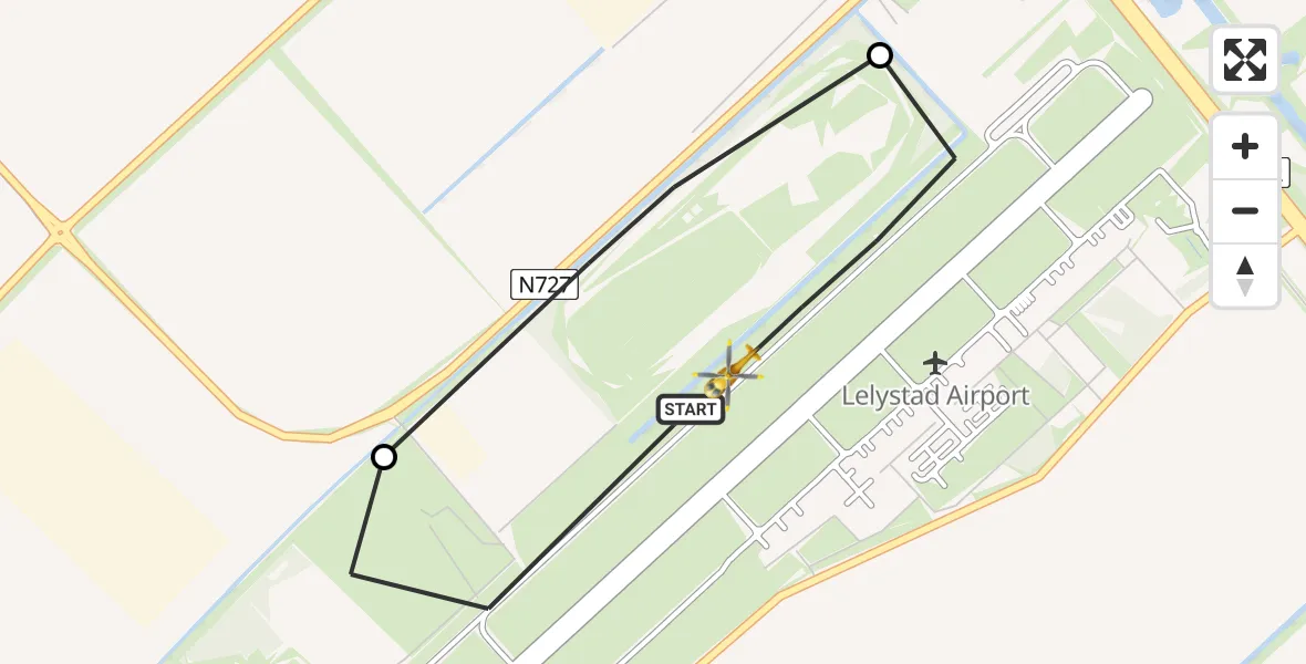 Vluchtroute Traumahelikopter van Lelystad Airport naar Lelystad Airport