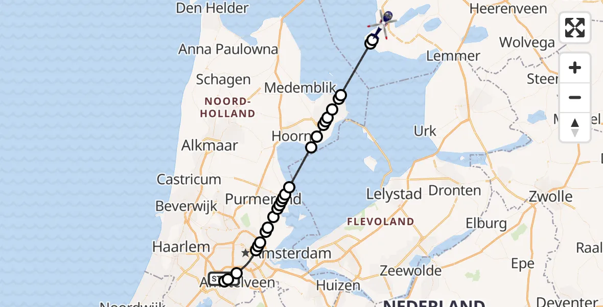 Vluchtroute Politiehelikopter van Amsterdam Vliegveld Schiphol naar Molkwerum
