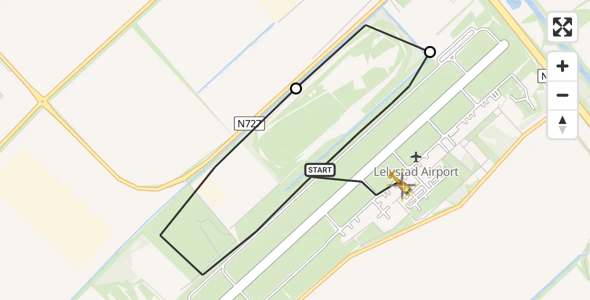 Vluchtroute Traumahelikopter van Lelystad Airport naar Lelystad Airport