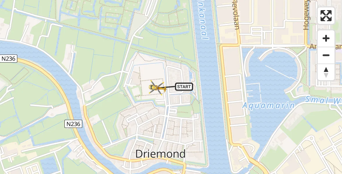 Vluchtroute Traumahelikopter van Driemond naar Driemond