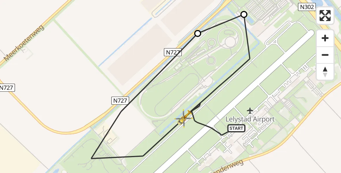 Vluchtroute Traumahelikopter van Lelystad Airport naar Lelystad Airport