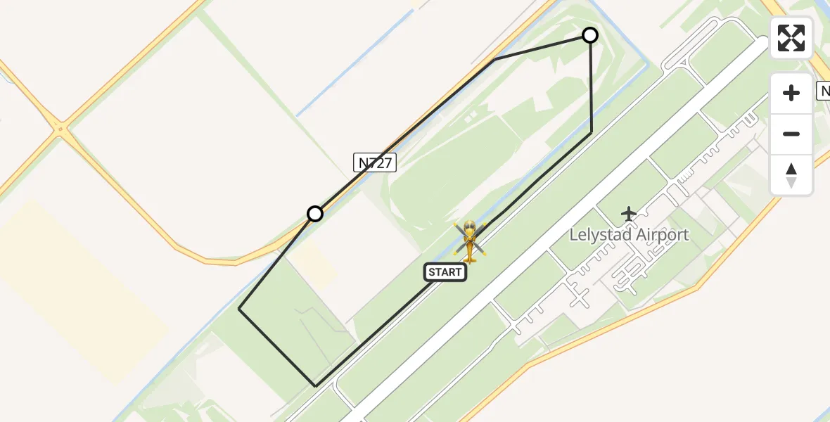 Vluchtroute Traumahelikopter van Lelystad Airport naar Lelystad Airport