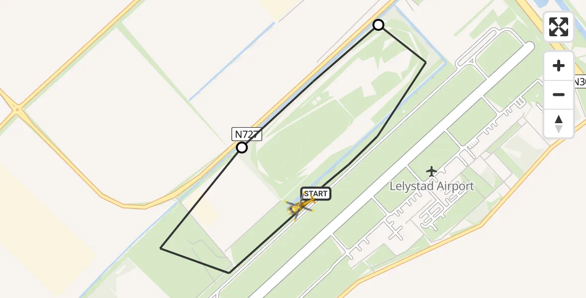 Vluchtroute Traumahelikopter van Lelystad Airport naar Lelystad Airport