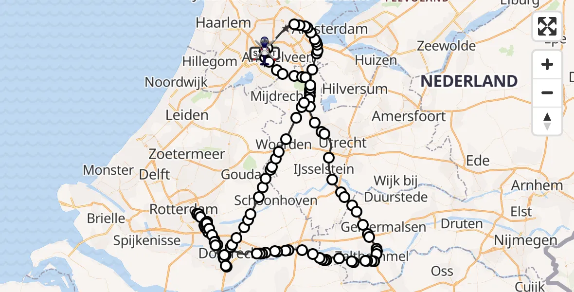 Vluchtroute Politiehelikopter van Amsterdam Vliegveld Schiphol naar Amsterdam Vliegveld Schiphol