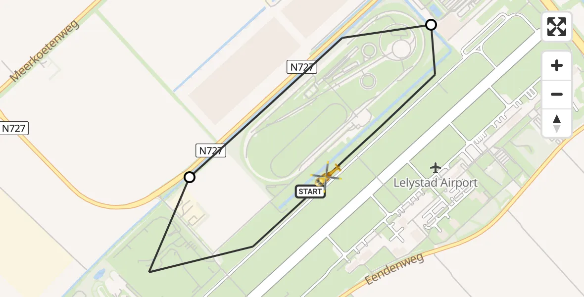 Vluchtroute Traumahelikopter van Lelystad Airport naar Lelystad Airport