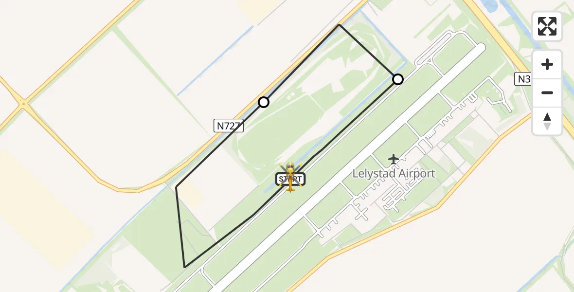 Vluchtroute Traumahelikopter van Lelystad Airport naar Lelystad Airport