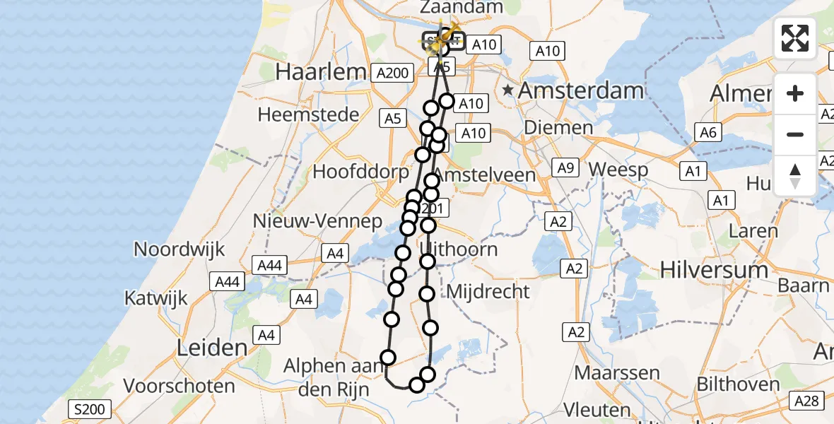Vluchtroute Traumahelikopter van Amsterdam Heliport naar Amsterdam Heliport