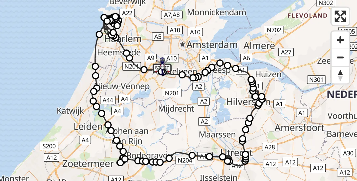 Vluchtroute Politiehelikopter van Amsterdam Vliegveld Schiphol naar Amsterdam Vliegveld Schiphol