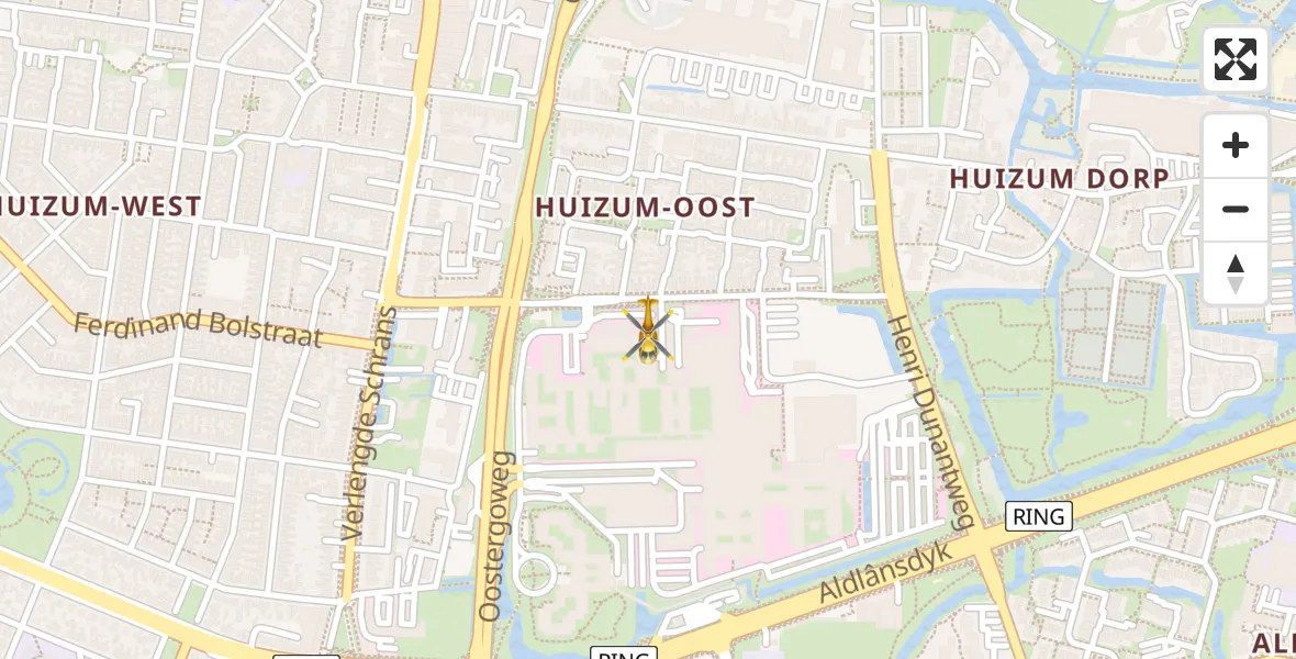 Vluchtroute Ambulancehelikopter van Leeuwarden Medical Center Heliport naar Leeuwarden Medical Center Heliport