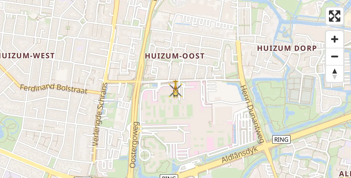 Vluchtroute Ambulancehelikopter van Leeuwarden Medical Center Heliport naar Leeuwarden Medical Center Heliport