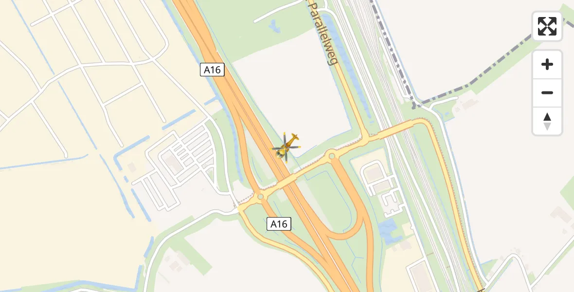 Vluchtroute Traumahelikopter van Zevenbergschen Hoek naar Zevenbergschen Hoek