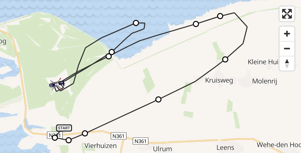 Vluchtroute Politiehelikopter van Lauwersoog naar Lauwersoog