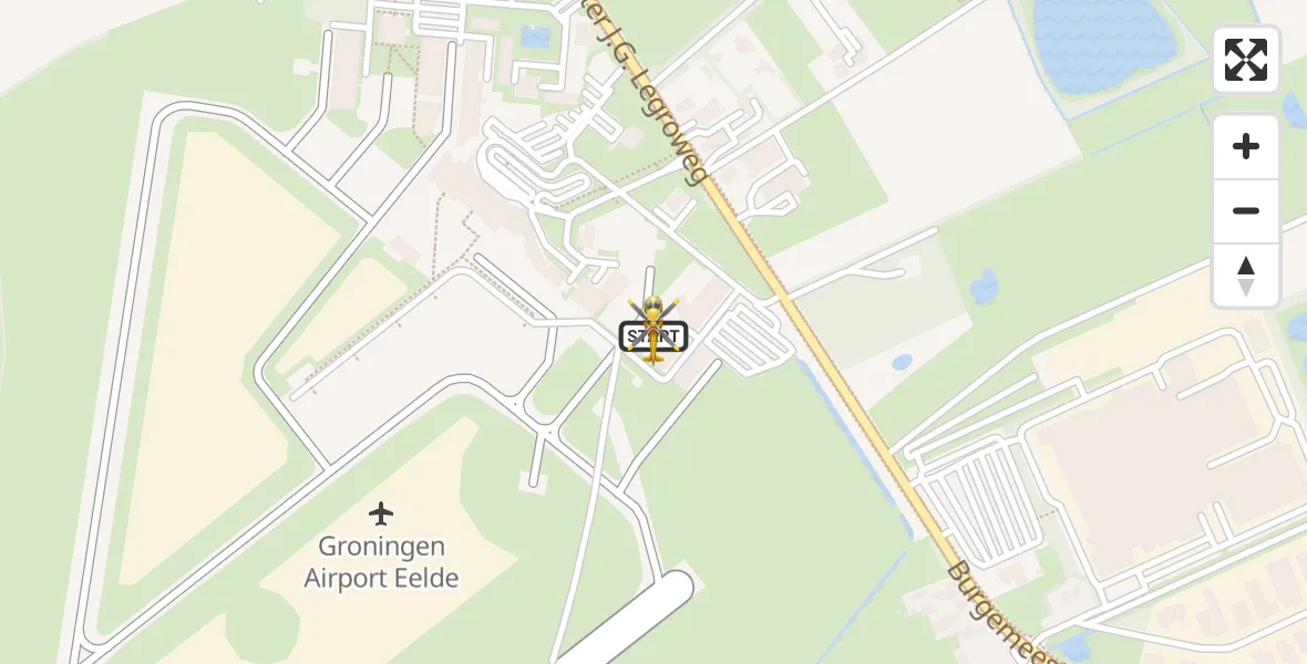 Vluchtroute Traumahelikopter van Groningen Airport Eelde naar Groningen Airport Eelde