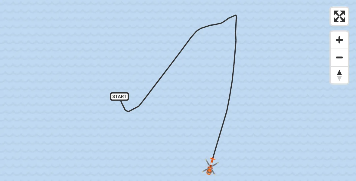Vluchtroute Kustwachthelikopter van Noordzee naar Noordzee