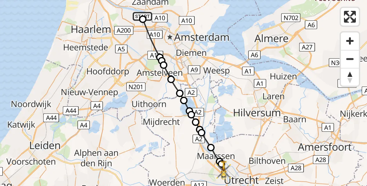 Vluchtroute Traumahelikopter van Amsterdam Heliport naar Utrecht