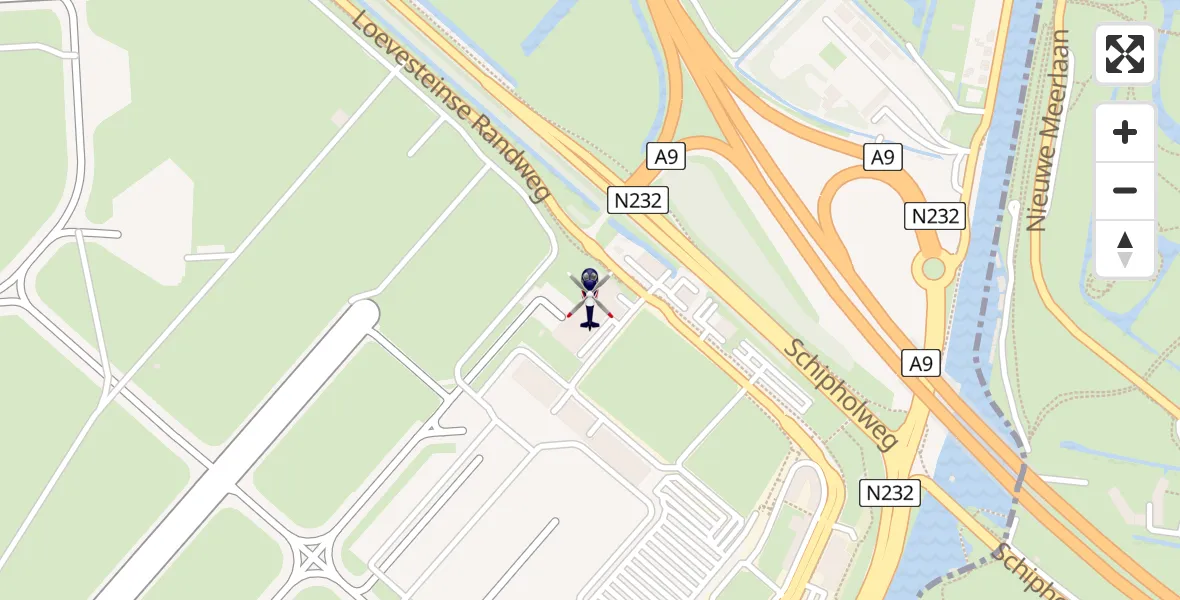 Vluchtroute Politiehelikopter van Amsterdam Vliegveld Schiphol naar Amsterdam Vliegveld Schiphol