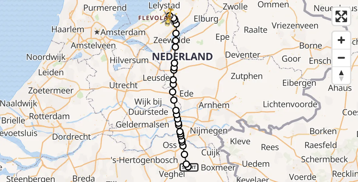 Vluchtroute Traumahelikopter van Vliegbasis Volkel naar Lelystad Airport