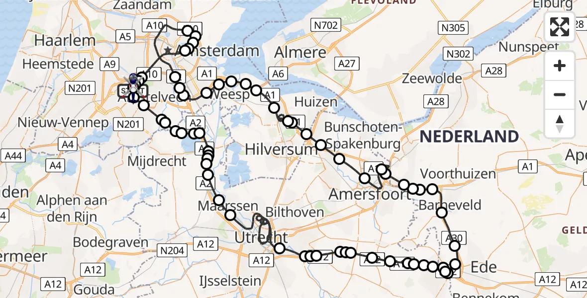 Vluchtroute Politiehelikopter van Amsterdam Vliegveld Schiphol naar Amsterdam Vliegveld Schiphol