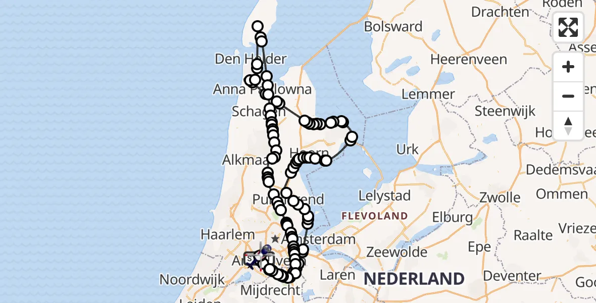 Vluchtroute Politiehelikopter van Amsterdam Vliegveld Schiphol naar Amsterdam Vliegveld Schiphol