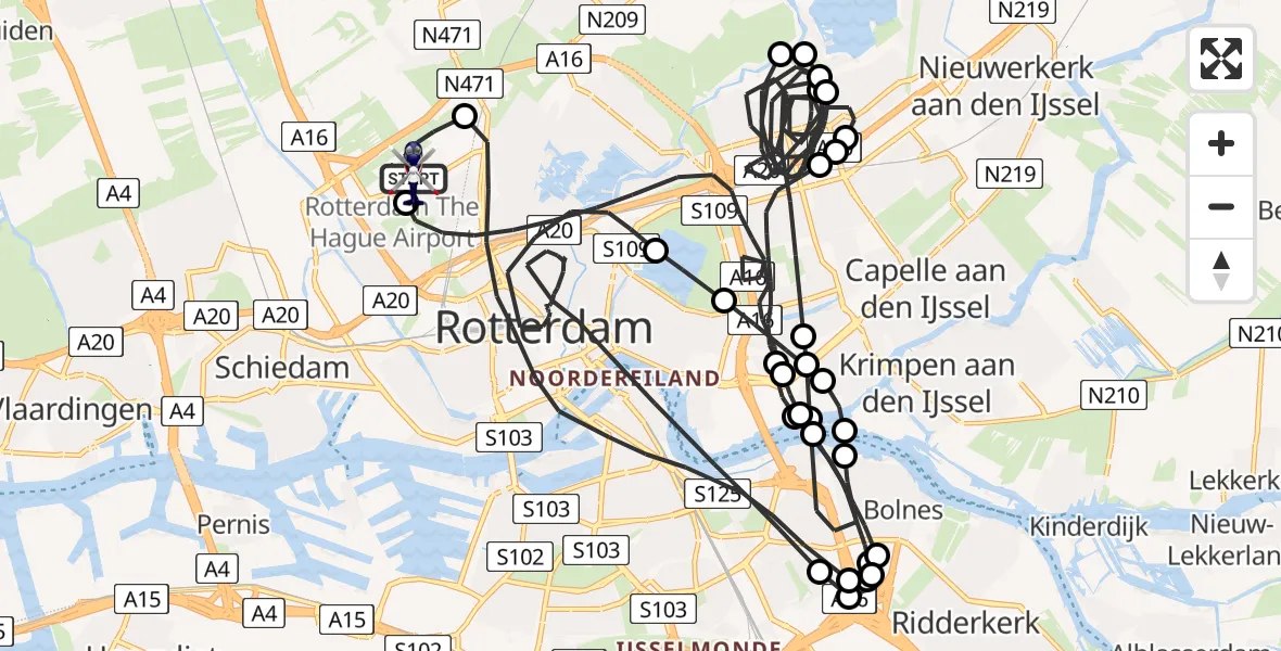 Vluchtroute Politiehelikopter van Rotterdam The Hague Airport naar Rotterdam The Hague Airport