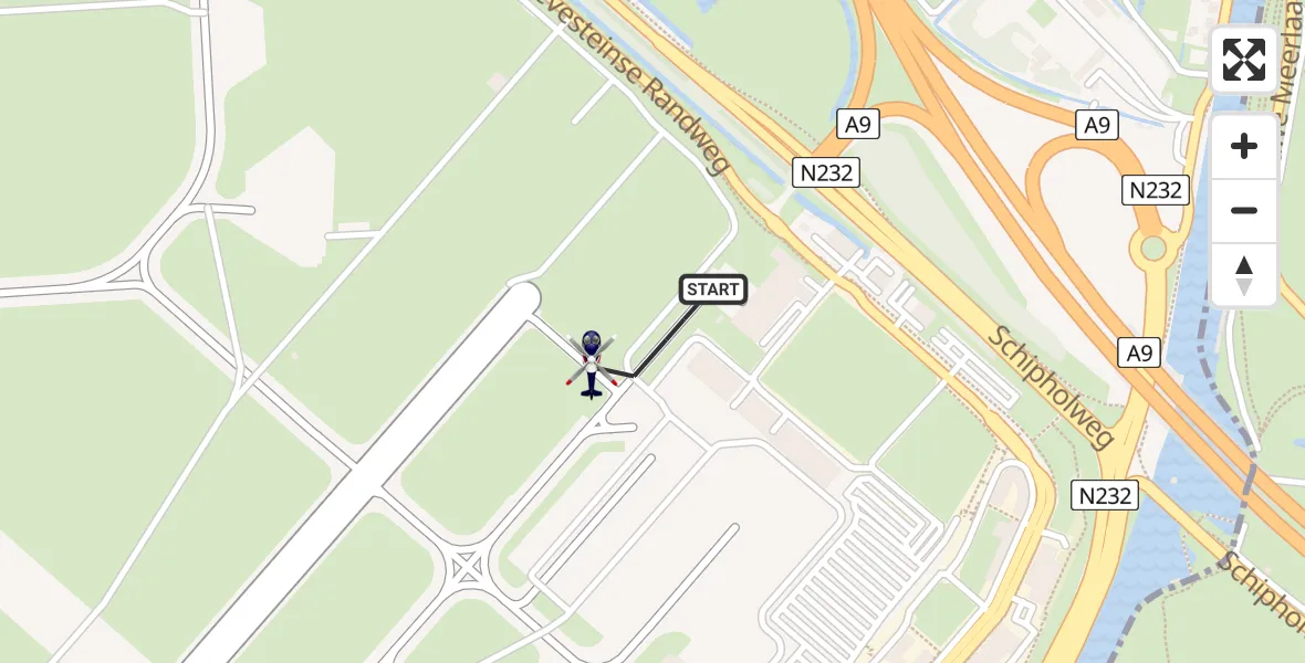 Vluchtroute Politiehelikopter van Amsterdam Vliegveld Schiphol naar Amsterdam Vliegveld Schiphol