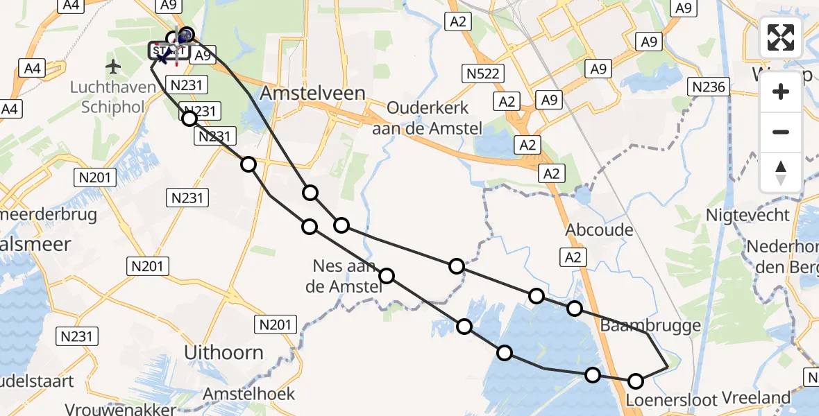 Vluchtroute Politiehelikopter van Amsterdam Vliegveld Schiphol naar Amsterdam Vliegveld Schiphol
