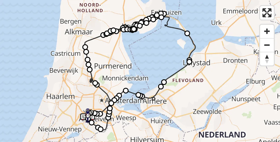 Vluchtroute Politiehelikopter Amsterdam Vliegveld Schiphol - Amsterdam Vliegveld Schiphol, 13 maart 2026, 14:40