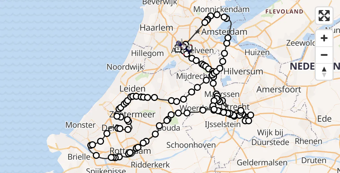 Vluchtroute Politiehelikopter Amsterdam Vliegveld Schiphol - Amsterdam Vliegveld Schiphol, 13 maart 2026, 15:17