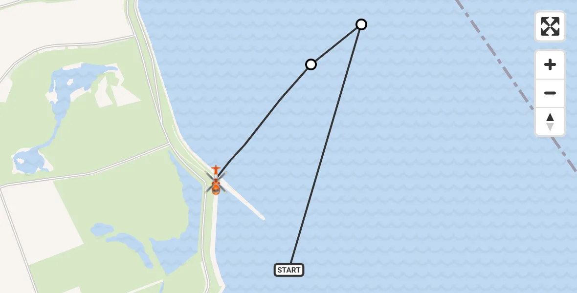 Vluchtroute Kustwachthelikopter van Hoedekenskerke naar Hoedekenskerke