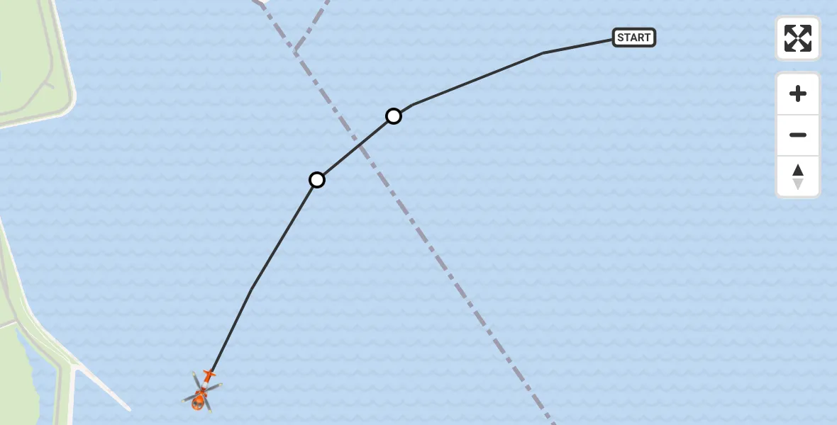 Vluchtroute Kustwachthelikopter van Hoedekenskerke naar Hoedekenskerke
