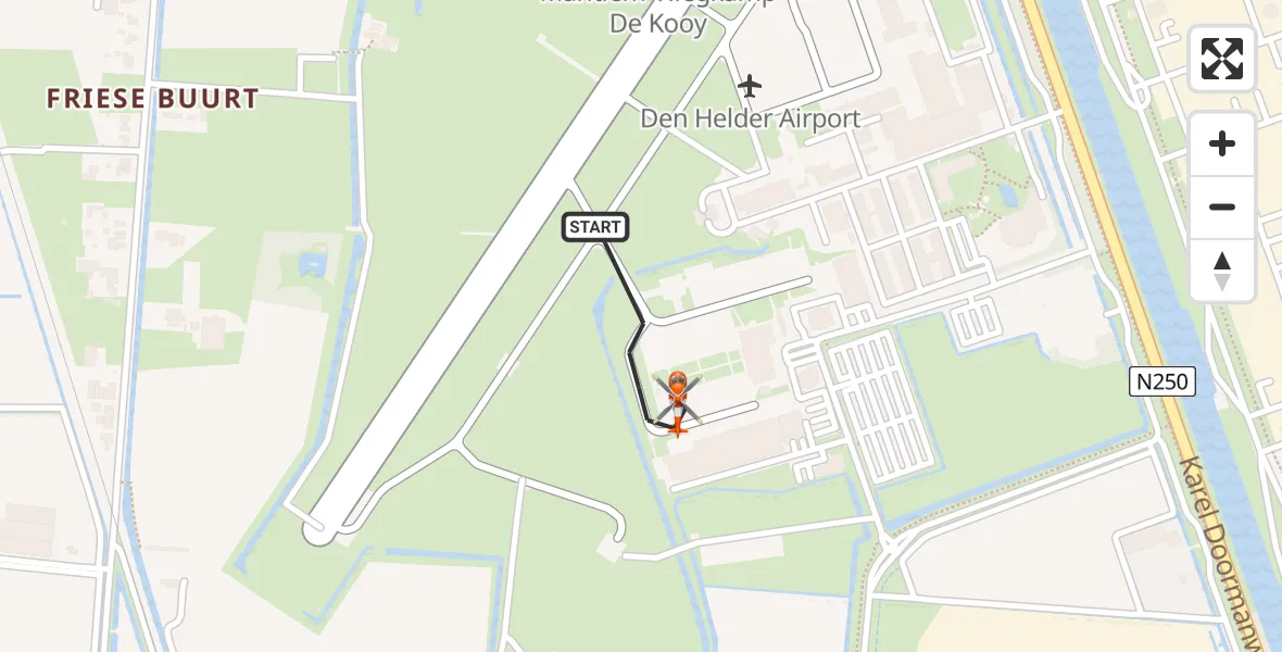 Vluchtroute Kustwachthelikopter van Militair vliegveld De Kooy / Den Helder Airport naar Militair vliegveld De Kooy / Den Helder Airport