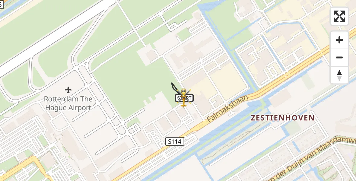 Vluchtroute Traumahelikopter van Rotterdam The Hague Airport naar Rotterdam The Hague Airport