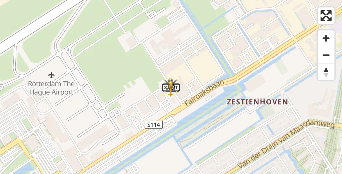 Vluchtroute Traumahelikopter van Rotterdam The Hague Airport naar Rotterdam