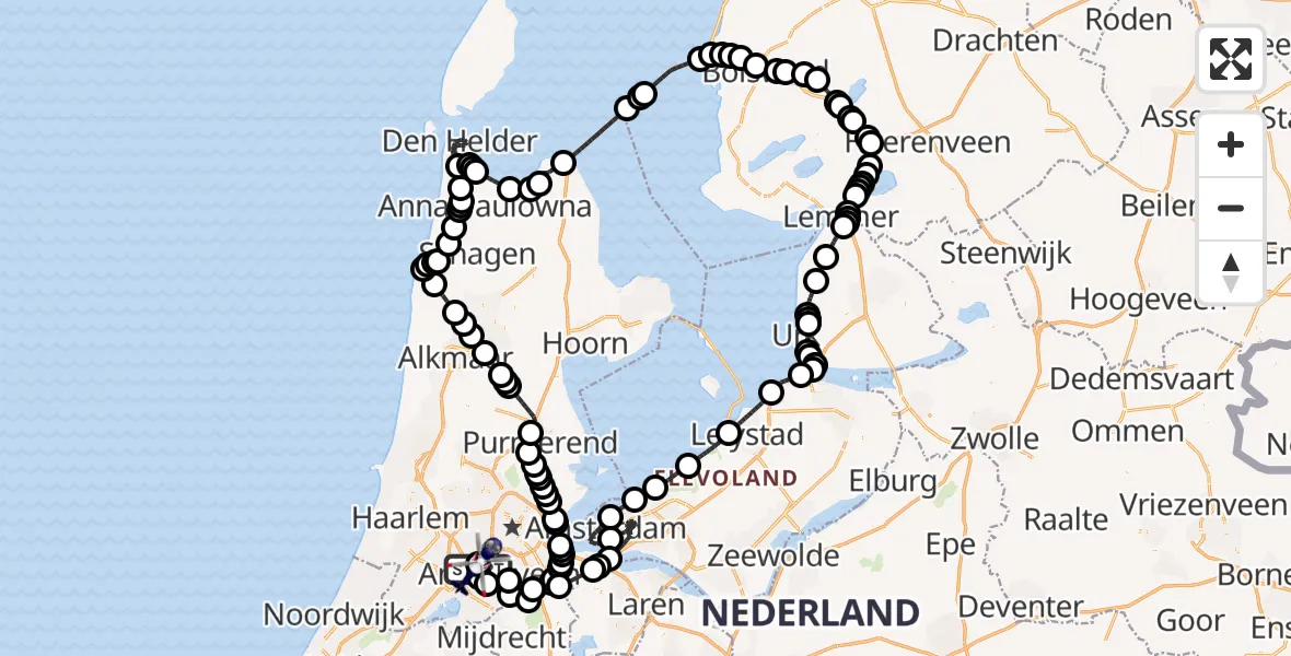 Vluchtroute Politiehelikopter Amsterdam Vliegveld Schiphol - Amsterdam Vliegveld Schiphol, 14 maart 2026, 07:48