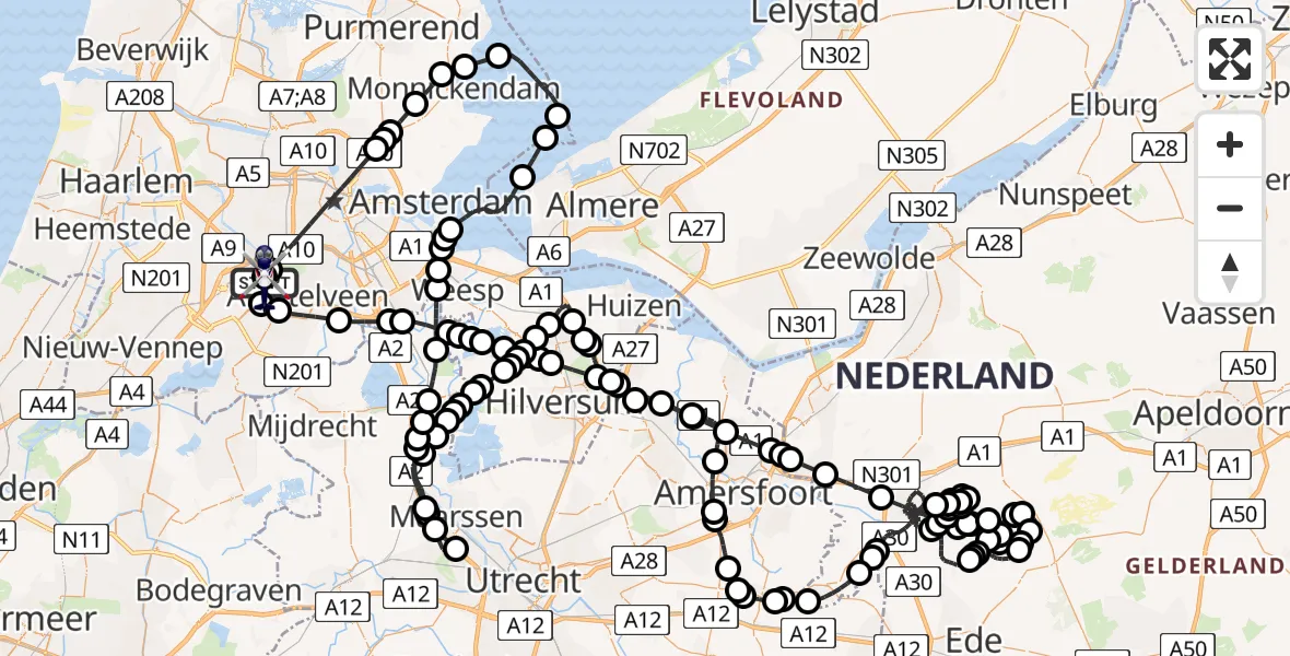 Vluchtroute Politiehelikopter van Amsterdam Vliegveld Schiphol naar Amsterdam Vliegveld Schiphol