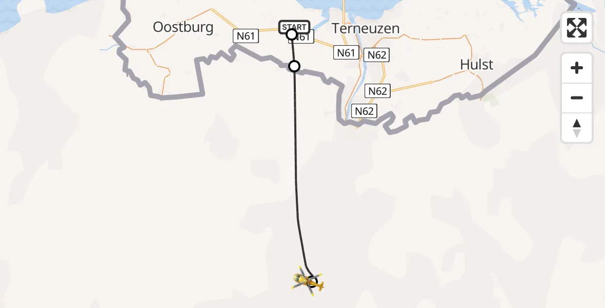 Vluchtroute Traumahelikopter van Biervliet naar Ghent/Industry Zone Heliport