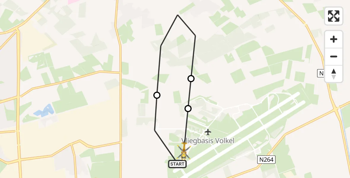 Vluchtroute Traumahelikopter van Vliegbasis Volkel naar Vliegbasis Volkel