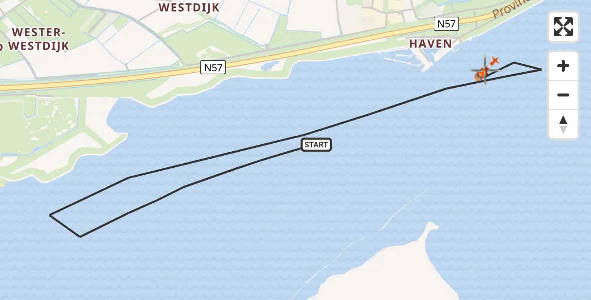 Vluchtroute Kustwachthelikopter van Grevelingenmeer naar Grevelingenmeer